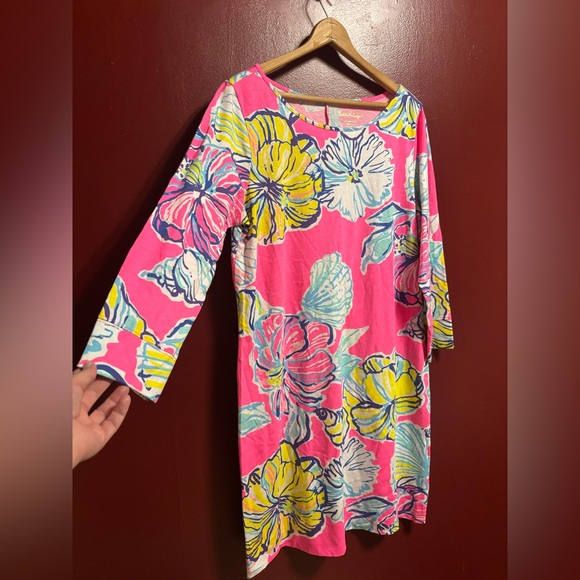 Lilly Pulitzer ‘Swept by the Tides’ Marlowe Dress Size L Hot Pink Floral Shells - Picture 2 of 9